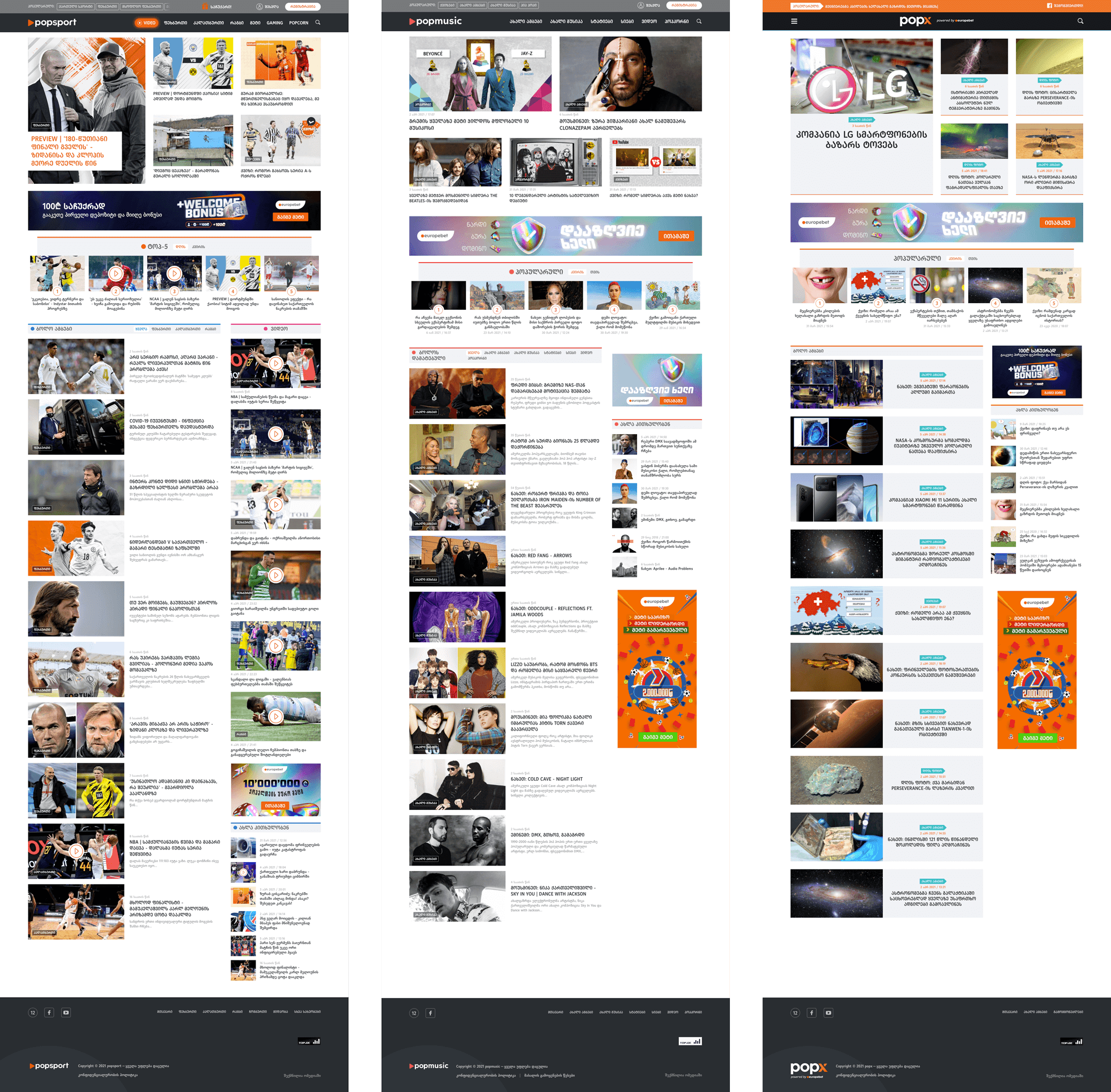 popsport, popmusic and popx websites