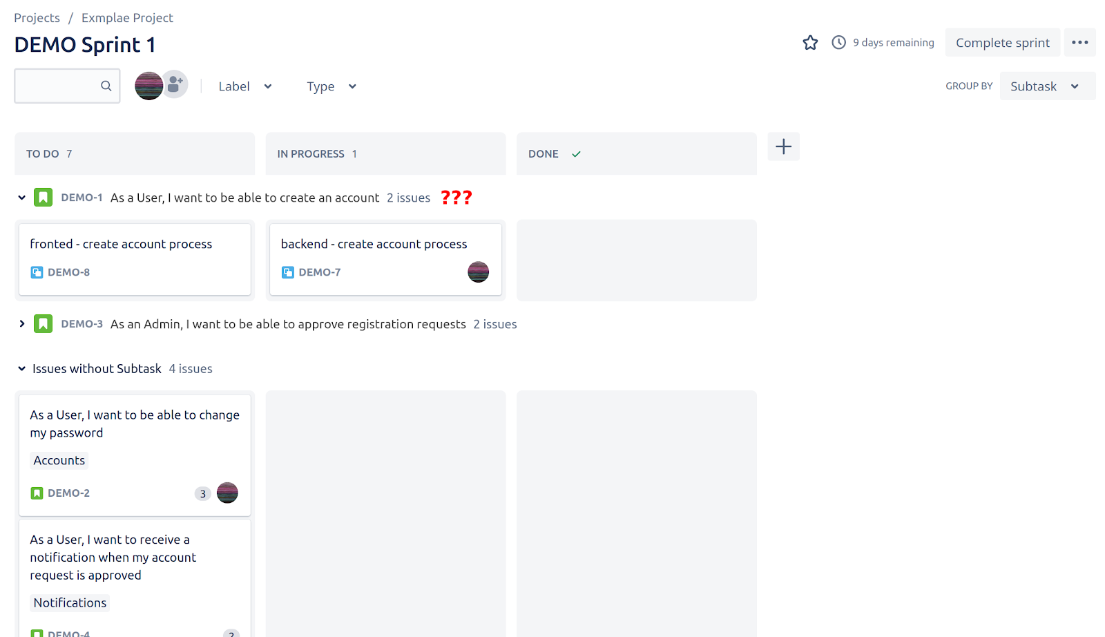 Group By: Subtask